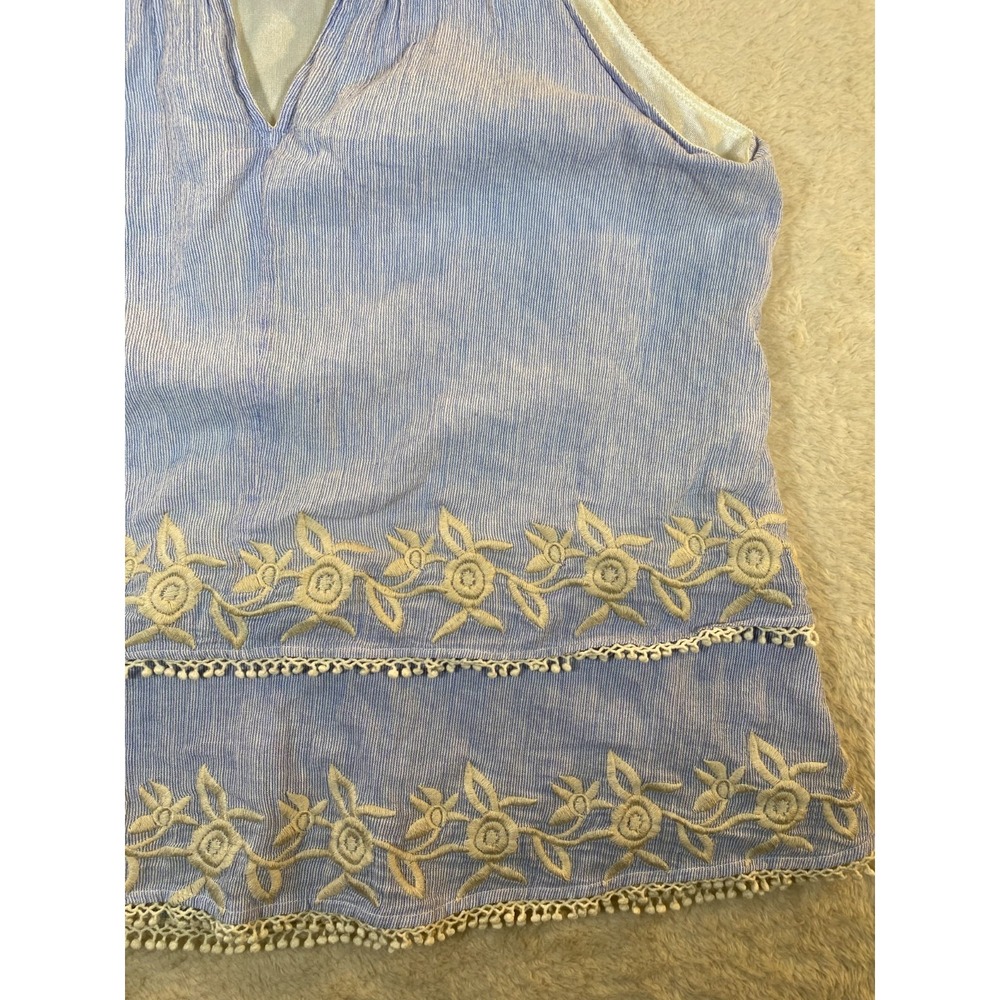 THML Halter Tank Top Embroidered Floral & Tassels Sleeveless Blue White SZ M - Picture 11 of 11